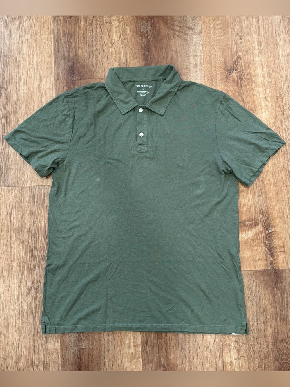 Taylor Stitch Cotton Hemp Polo Shirt Men’s 42 (Large) Olive Green Short Sleeve